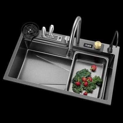 Máy rửa nhà bếp đa chức năng 304 thép không gỉ Máy rửa nhà bếp Máy rửa nước hiện đại Đen thác nước mưa Nhà bếp một bát