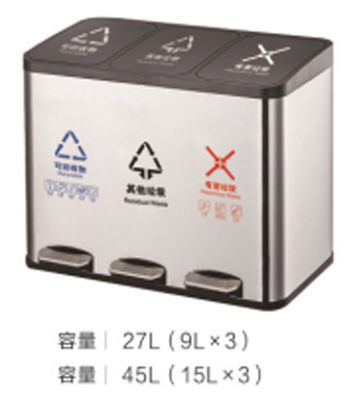 Thùng rác tái chế 27L ngoài trời Thùng rác kim loại đã phân loại