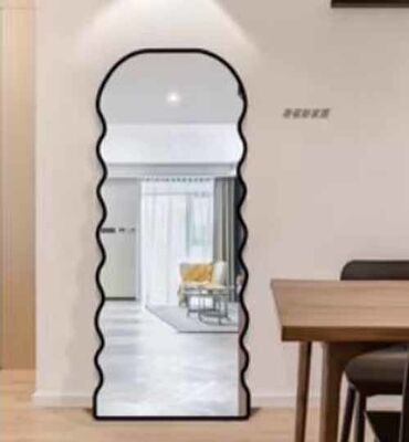 Gương phòng tắm ốp tường hình chữ nhật bất đối xứng khung gỗ óc chó, phong cách mộc mạc trang trí nhà nông thôn cho phòng ngủ, phòng khách, lối vào